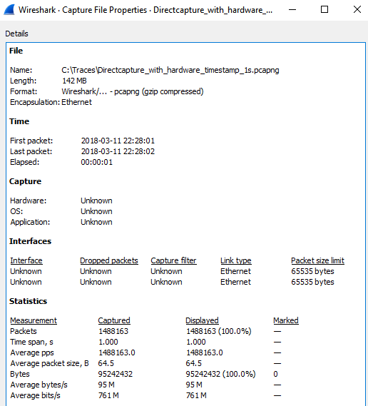 Capture Summary: Direct Capture with hardware timestamp