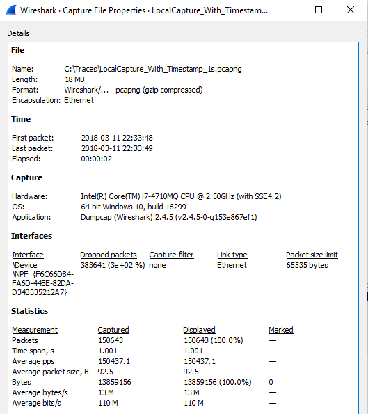 Capture Summary: Local Capture with hardware time stamping
