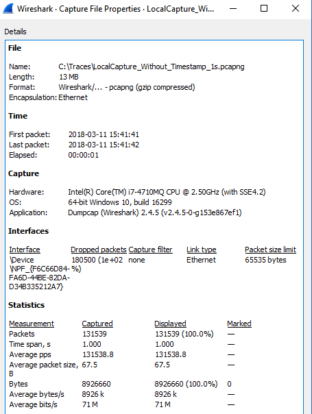 CaptureSummary Local Capture without hardware timestamping